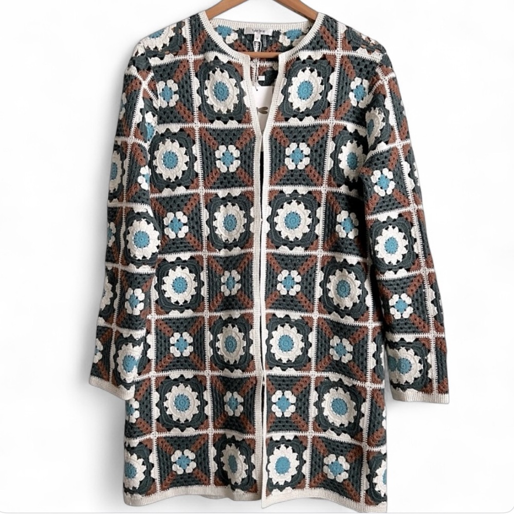 Tyler Böe Crocheted Mid Length Cardigan Sweater Granny Square Crochet S …